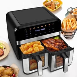 Heteluchtfriteuse – Airfryer - Airfryer Oven - 15L - Dubbele Zones - 2600W - 240V - 8 Programma’s - Dubbele Mand XL -Touch Bedieningspaneel - Kijkvenster - Zwart — thumbnail 2