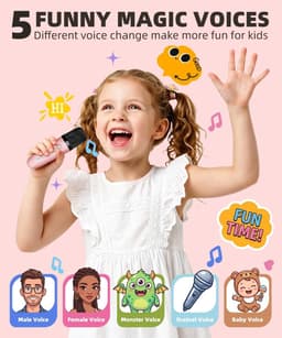 Mini Karaoke Machine Speaker for Kids Adults,Portable Bluetooth with 1-2 Wireless Microphones,Christmas Birthday Gifts Toys Girls Boys Ages 4, 5, 6,7, 8,9,10,11,12+ Years Old Toddler (Pink - 2 Mic) — thumbnail 4