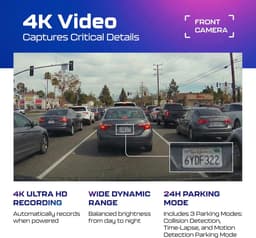 Thijox - Dashcam Auto 4K/2,5K GPS WiFi voor en achter met Starvis, 64GB SD-kaart, Parkeerbewaking, Super Nachtzicht, WDR, 170 Graden Groothoek — thumbnail 3