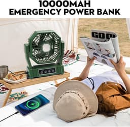 Camping Ventilator met LED Verlichting – Oplaadbare Tafelventilator – 10000mAh Accu – Afstandsbediening – 4 Snelheden & Time — thumbnail 3