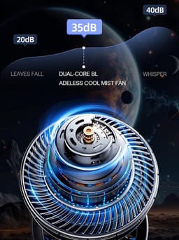 Aircooler Draadloos met Nevel – Bladloze Ventilator, 9 Snelheden, Luchtbevochtiger, Stil, 400 ml Watertank, Timer — thumbnail 4
