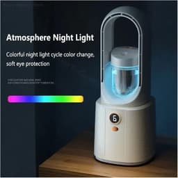 Bladloze vernevelingsventilator, USB-voeding, stille werking, geschikt voor kantoren, slaapkamers, nachtlampjes en kamperen. Draagbare elektrische luchtbevochtiger met comfortabele en gelijkmatige luchtstroom (witte vernevelingsvariant). — thumbnail 3