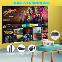 SnelShoppen - Mini Beamer Bluetooth Projector Full HD 1080P Draagbare Filmprojector voor iOS, Android, Windows - Compatibel met TV Stick/HDMI/Smartpho — thumbnail 5