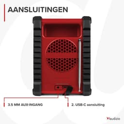Bouwradio - Audizio Jobsite bouwradio met accu - Bluetooth, DAB+ en FM - IP54 waterdicht - Rood — thumbnail 4