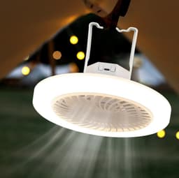 Camping-plafondventilator met verlichting – Campingventilator – LED-campinglamp – Oplaadbaar – Kunststof – Wit — thumbnail 1