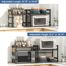 SnelShoppen - Expandable Magnetron Rack - Keuken Organizer - Verstelbare Magnetron Stand - Zwart - Met 6 Haken - Ideaal voor Oven, Koffiezetter, Werkb — thumbnail 5