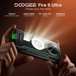 DOOGEE Fire 5 Ultra - Smartphone - Robuuste Smartphone - 36GB RAM + 128GB ROM/2TB TF - Android 16 - 13000mAh/18W - 6,6 inch 90Hz Scherm - IP68 Waterdicht - 1200LM Kampeerlamp - Gemini AI - NFC & GPS - Face ID - Groen — thumbnail 2