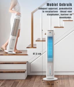 DnA® Airco Zonder Afvoerslang - Mobile Airco - Aircooler - Energy Class A++ - 3L Water Tank - Wit - 29cm x 29cm x 98cm — thumbnail 2