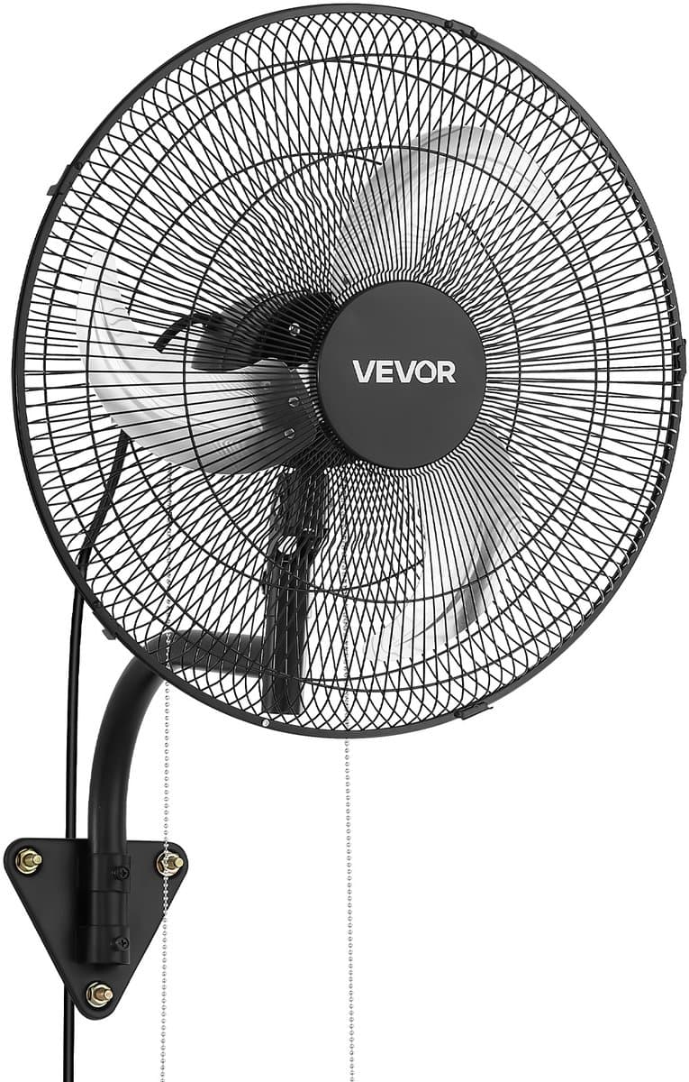 VEVOR 59W Industriële Wandventilator 51 cm, 6,5 m/s Oscillerende Wandventilator met 3 Snelheden en Verstelbare Kantelhoek, Commerciële Industriële Ventilator voor Werkplaats, Garage, Magazijn, Sportschool, Zwart — afbeelding 1