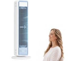 Bladloze Torenventilator - Torenventilator - Draagbare Mobiele Airco Cooler - Bladloos - Draaibaar Ventilator - 5 Snelheden - Met Afstandsbediening - Luchtstroom - Stil Compact - Mobiele Airco - Compacte Airconditioner Voor een Goede Nachtrust - Wit — afbeelding 1