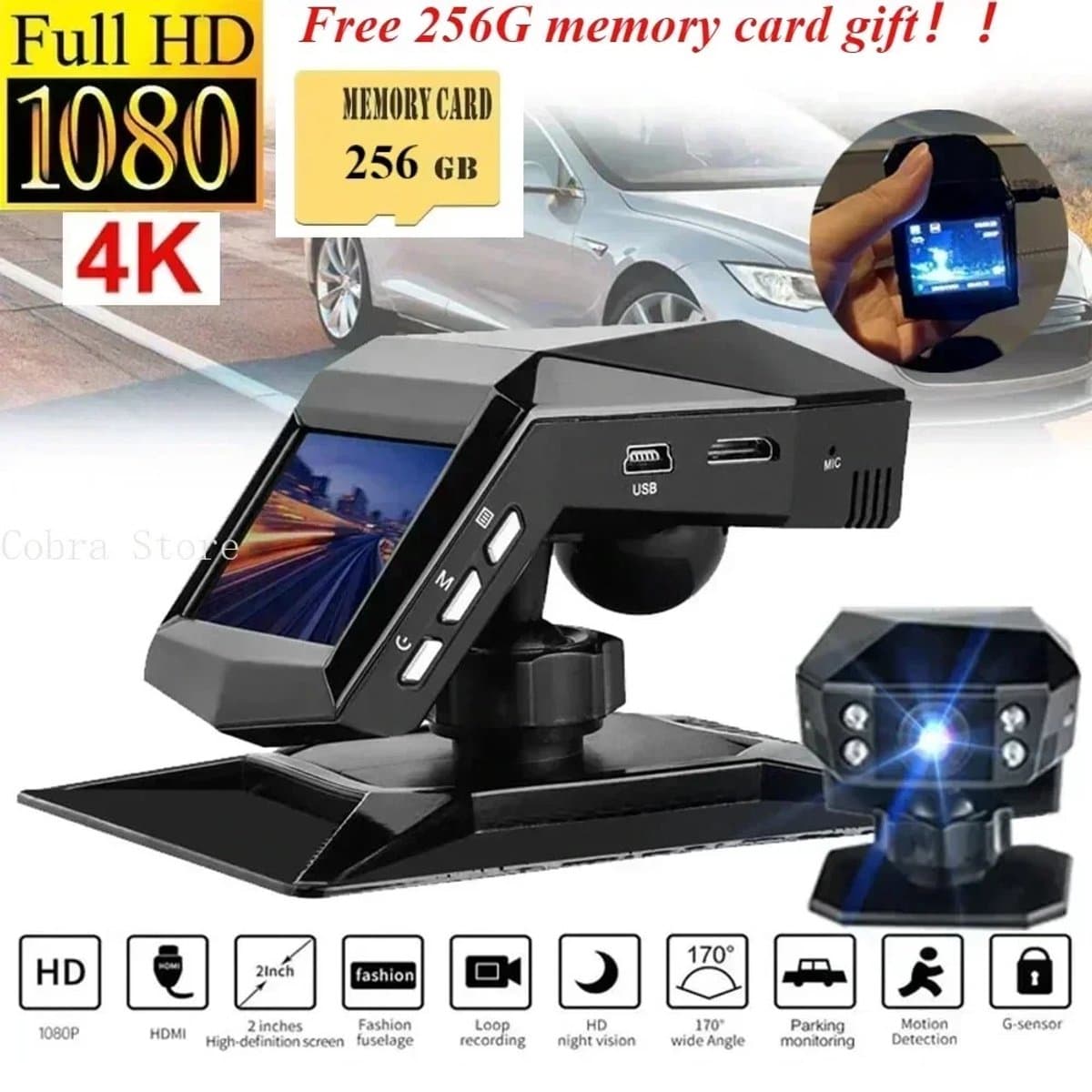 Archi Dashcam Full HD – Recorder - 170° Groothoeklens – Nachtzicht - Opname - Parkeerbewaking en Bewegingsdetectie — afbeelding 1