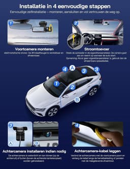 Dashcam voor auto - Zwart - 3-kanaals met 3 IPS-schermen - 4K en nachtzichtcamera - Voor voor-, achter- en binnenopname — thumbnail 5