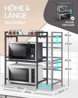 Magnetronrek Keukenrek Staand Dubbelzijdig Staal (3-laags) – Verstelbare Plank voor Voorraad en Bakken — thumbnail 2