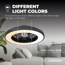 Ledvion - Plafondventilator, Dimbaar, Incl. Afstandsbediening, 48W, LED, 2700K-6500K, 49cm — thumbnail 5