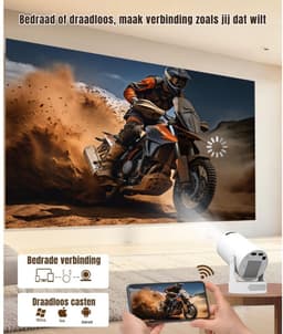 KIRA® Mini Beamer - Mobiele Thuisbioscoop inclusief Apps - Smart Mini Beamer met WiFi & Bluetooth - Wit - 10cm x 10cm x 18cm — thumbnail 2