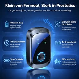 Bluetooth 5.4 AUX Adapter 2-in-1 Bluetooth Transmitter en Receiver Auto 3.5mm - Voor Auto, TV, PC, Koptelefoon - 2 Apparaten Verbinden - Vrije Muziek & Handsfree Gesprekken — thumbnail 3
