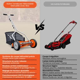 Handmatige Grasmaaier - Duwmaaier Spiraalmaaier - Gazon Onderhouden - 4 Messen Met Bak - 9 kg - Oranje — thumbnail 4