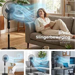 Ventilator Statief - Staande Ventilator - Koelte In Huis - Met Afstandsbediening - 3 Meter Kabel - Zwart — thumbnail 2