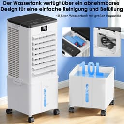 Mobiele Aircooler - 4-in-1 Luchtkoeler - Verdampingskoeler met 10L Watertank - 12 Uur Timer - 4 Modi en 3 Snelheden - Met Wielen en Afstandsbediening - Draagbare Airconditioning voor Woonkamer, Slaapkamer en Kantoor — thumbnail 3