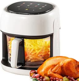 Luchtfriteuse - Airfryer Frituurpan - Snelle Maaltijden - Panoramische Mand - 45 Liter - Zilver — thumbnail 1
