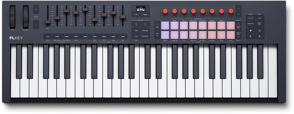 Novation FLkey 49 MK2 - MIDI Keyboard Controller voor FL Studio - 49 Semi-Gewogen Toetsen - 16 RGB Pads - 9 Faders - OLED Display — afbeelding 1