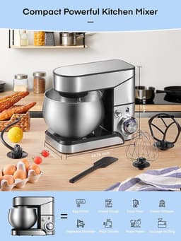 Keukenmachine - Mixer Vleesmolen - Culinaire Bereidingen - Krachtige Planetaire Beweging - 12 Liter Kom - Zilver — thumbnail 5