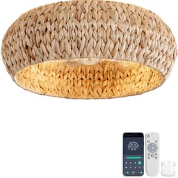 COVREO Plafondlamp met ventilator 50 x 50 x 20 cm koperkleur rattan - app en afstandsbediening - 6 standen — thumbnail 1