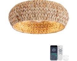 COVREO Plafondlamp met ventilator 50 x 50 x 20 cm koperkleur rattan - app en afstandsbediening - 6 standen