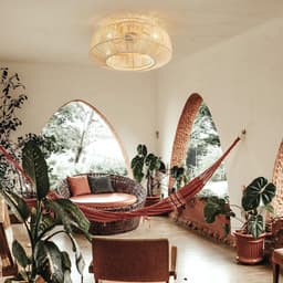 Plafondventilator met verlichting stil retro design afstandsbediening 6 snelheden bamboe rotan 48 cm E27 lamp — thumbnail 5