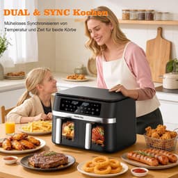 Dubbele Airfryer - Heteluchtfriteuse - Gezond Koken - Dubbele Zone - 12 Liter - Zwart — thumbnail 3