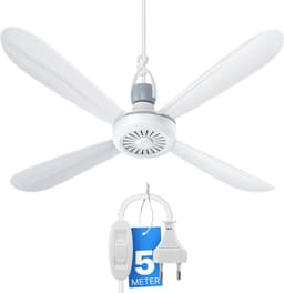 Camping Ventilator - Mobiele Plafondventilator - Hangventilator - Ø 40 cm - Draagbaar en Stil - Met Ophanghaak - 5 Meter XXL-Kabel met Schakelaar - 4 Afneembare Ventilatorbladen - 5 Watt - Wit - Ideaal voor Camping, Tent en Caravan — thumbnail 1