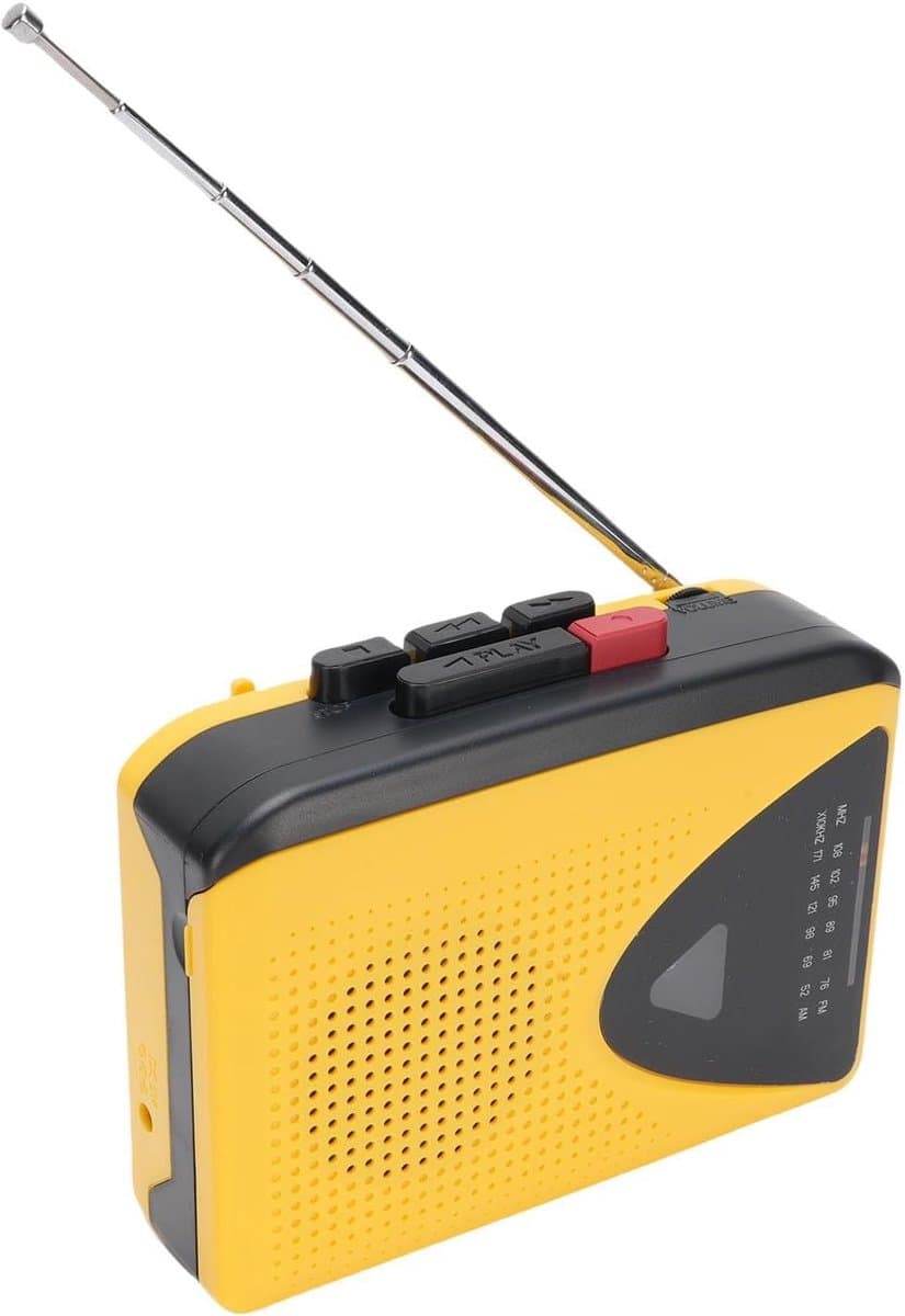 Draagbare cassetterecorder – AM/FM-radio – opname op cassette via MIC – ingebouwde luidspreker – koptelefoonaansluiting – DC of batterij.L — afbeelding 1