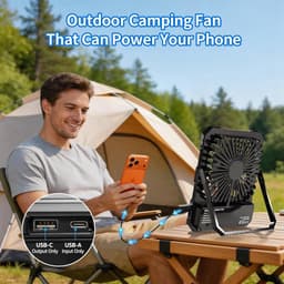Oplaadbare Campingventilator met LED – 20000mAh – Afstandsbediening – USB Ventilator met Powerbank – Zwart — thumbnail 5