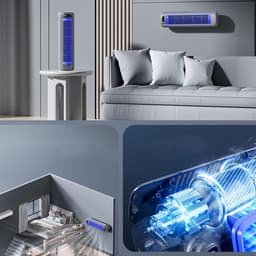 Stille Staande Ventilator - Geruisloze Koeler - Kamertemperatuur Verlagen - Vleugelloos Ontwerp - 9D x 10W x 9H cm - Grijs — thumbnail 2
