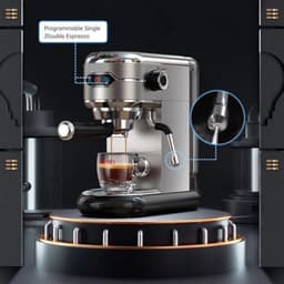 Espressomachine – 20 Bar – Compact Koffiezetapparaat - Semi-Automatisch - 1.1L - 1450W - ESE Pads - en Gemalen Koffie – RVS - Heetwaterfunctie — thumbnail 1