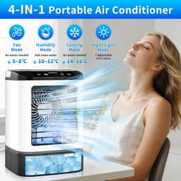 Draagbare verdampingsluchtkoeler / mini airco zonder afvoerslang / 900ml watertank / 4 ventilatorsnelheden / vernevelingsfunctie / 7 kleuren LED verlichting / stille USB luchtkoeler voor thuis / kantoor / reis / persoonlijke aircooler — thumbnail 2