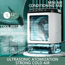 Ventilatoren - Mini Aircooler met Water - Mobiele Airco - Air cooler - LED Licht - Tafelventilator - Drie windsnelheden en twee sproeistanden — thumbnail 2