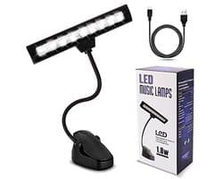 Oplaadbare leeslamp met clip voor boeken en muziekstandaards, flexibele hals en drietraps helderheid