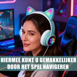 longziming Draadloze Kinder Koptelefoon – Cat Headphones met LED Oortjes – Bluetooth Hoofdtelefoon– Bluetooth 5.0 – Licht Groen – Met Verlichting – Opvouwbare opbergruimte – Groen en wit — thumbnail 4