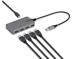 StarTech.com 4-Port USB-A Hub, 5Gbps, Bus Powered, USB-A naar 4x USB-A hub met Extra USB-C Voedingsingang, 30cm Host Kabel, Compacte Desktop/Laptop USB Hub