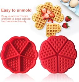 Vorm - wafelvorm - anti aanbak siliconen vorm - hartvormige pannenkoekenvorm - bakgereedschap - bak vijf koekjes tegelijk - geschikt voor airfryer, oven, magnetron (17,5*1,5cm - rood) — thumbnail 6