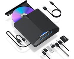 Externe cd dvd speler en brander-USB 3.0-Draagbare 7-in-1 CD-ROM DVD-drive-Geschikt voor laptops, desktops, Windows 11/10/8/7, Linux, Mac OS