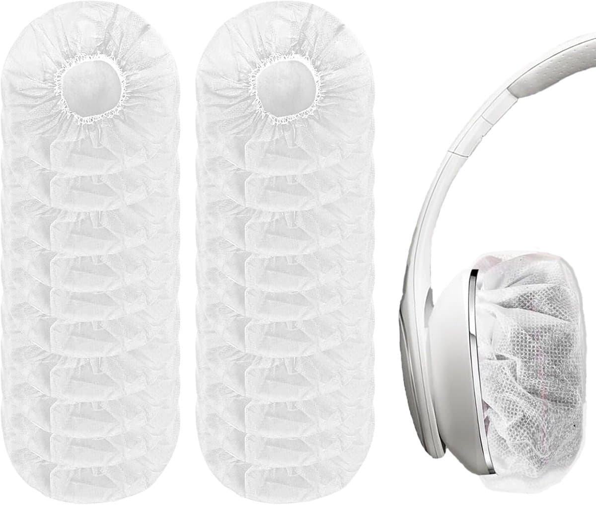 Elastische Hygienehoesjes hoofdtelefoon - 100 stuks - niet-geweven stof hoofdtelefoon covers - vervangende Hygienehoesjes hoofdtelefoon - elastisch stretch - universeel - cover hoes 11cm - voor thuis, sport en kantoor - Wit — afbeelding 1