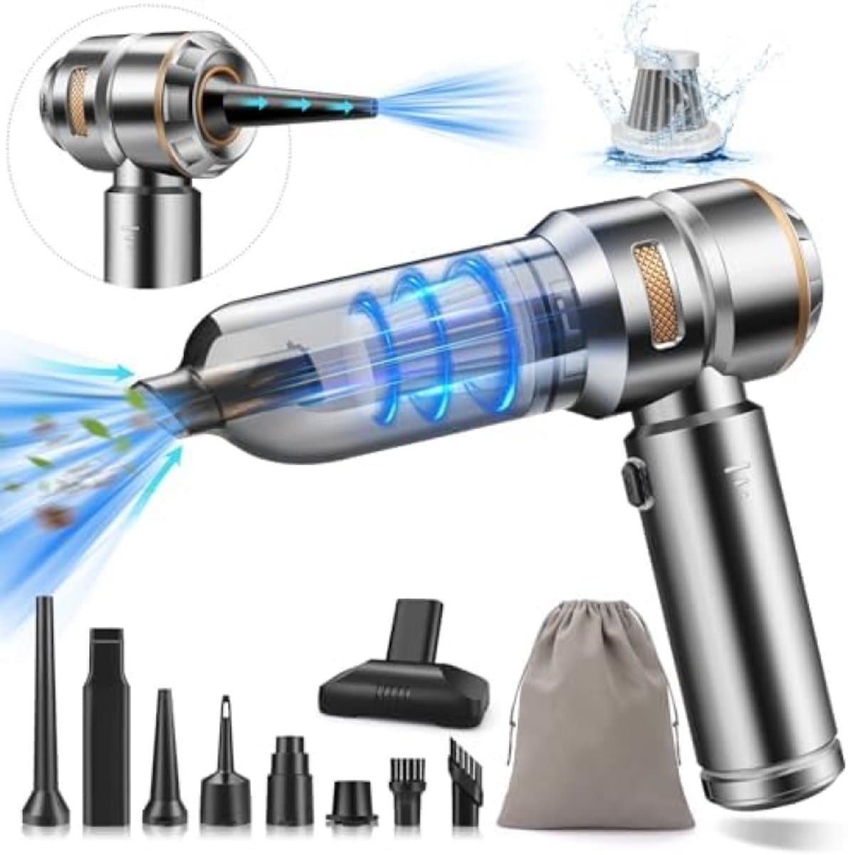 Mini Auto Stofzuiger 20000PA 4-in-1 Snoerloze Handheld Stofzuiger met Brushless Motor, Ingebouwde 6000mAh Batterij, Type C Opladen, Air Duster & Air Blower & Pomp voor Auto, Kantoor en Huis — afbeelding 1