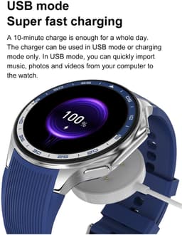 Knobbout 1.43 inch AMOLED-scherm met 3D-ontwerp Smartwatch - Slimme opnamefunctie- 4 GB interne opslag - MP4-video-ondersteuning - Nieuwste ATS3085S Gen 2-chipset - Ingebouwde kompasfunctie - Zilver staal+ bruin lederen + blauwe siliconen horlogeban — thumbnail 1