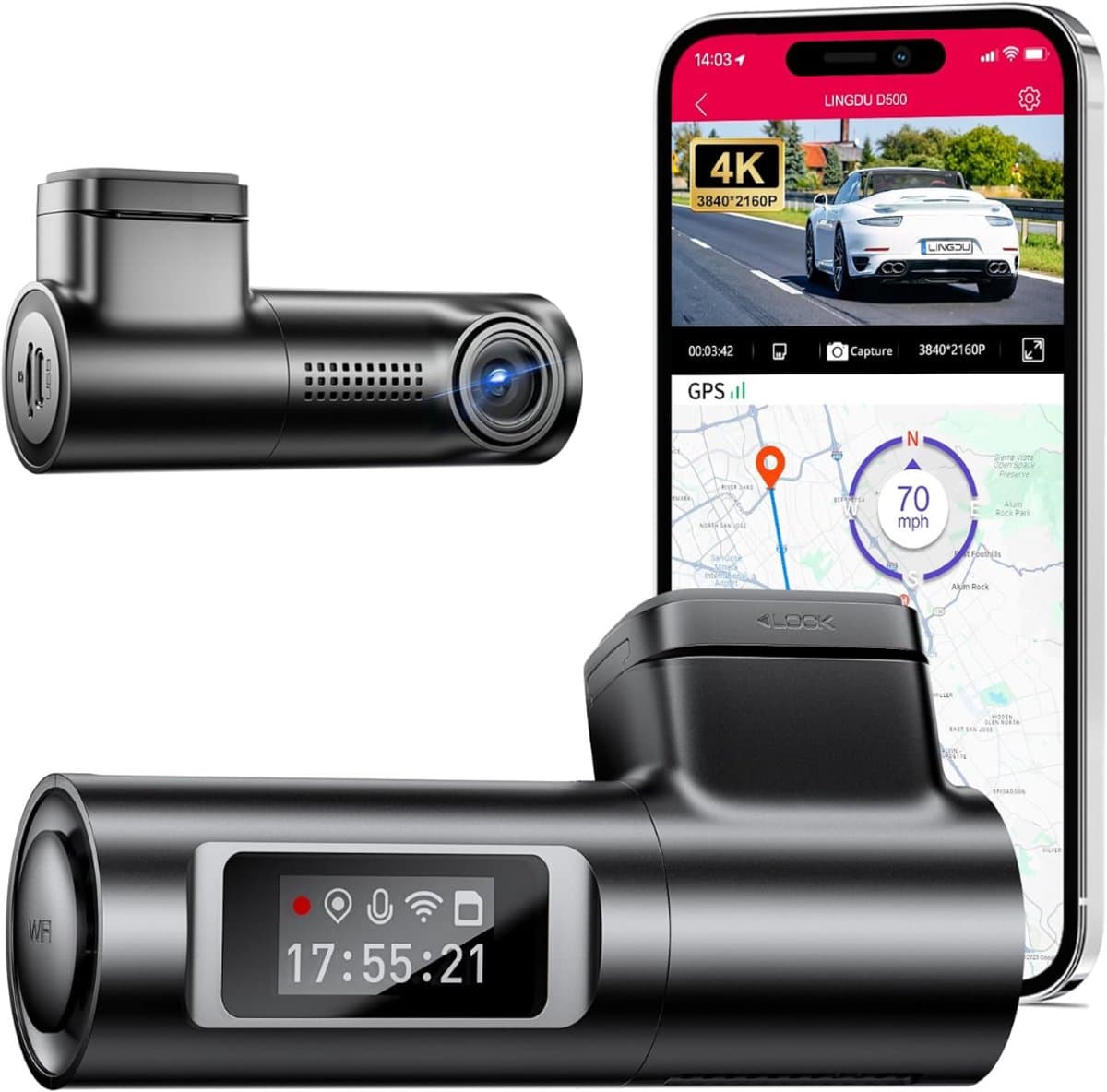 Lexium Dashcam - Daschcams - Auto - Camera - Vooruit - Achteruit - Video - Autobeveiliging - Parkeerbeveiliging - Recording - Dag en Nacht - Schadepreventie — afbeelding 1