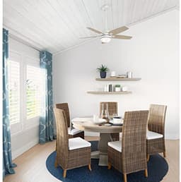Binnenventilator met verlichting en trekschakelaar - 117 cm, 5 omkeerbare vleugels, zomer/winter gebruik, fris wit/grenen — thumbnail 3