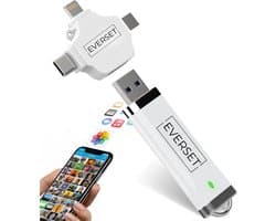 4 in 1 USB Stick 256 GB – Universeel voor iPhone, Android, Samsung, Laptop & iPad – 4-in-1 USB-C/Micro USB/Lightning/USB-A