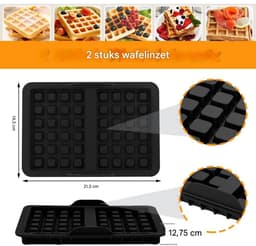 EXCITAT Wafelijzer - Siliconen mal - Airfryer accessoire - Geschikt voor thuis, bakkerij, dessertwinkel, café - Zwart — thumbnail 2