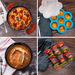 Airfryer accessoireset, geschikt voor alle merken 5,5 l, 6 stuks inclusief taartpan/pizzapan, metalen houder/multifunctioneel rek met spiesjes/siliconen mat/eierbetenvorm met deksel — thumbnail 2